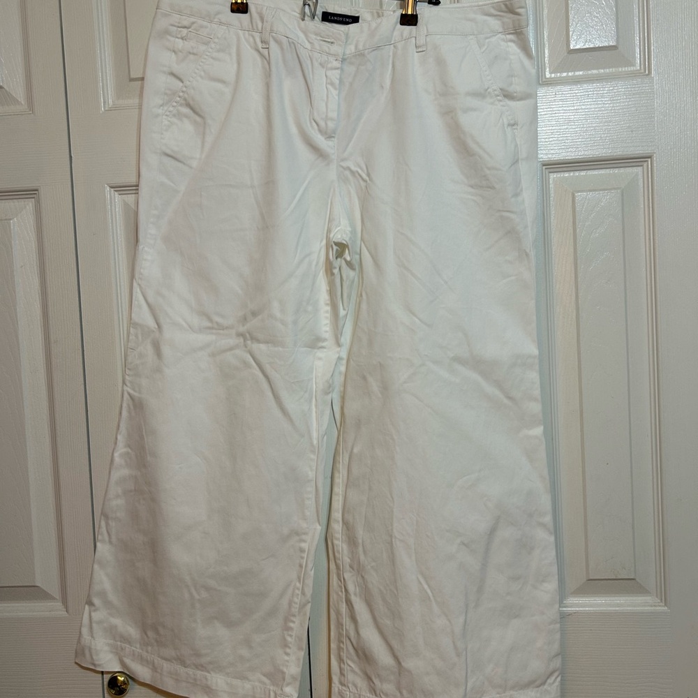 Lands' End White Cotton Pants with Belt Loops